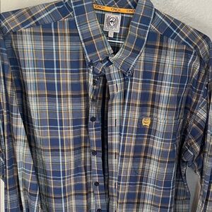 Cinch Men's Navy and Yellow Plaid Shirt